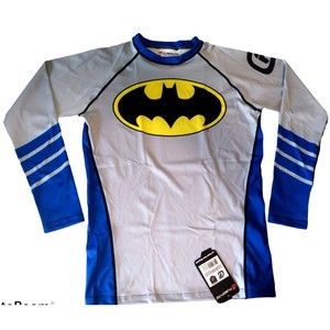 Fusion Fight Gear Batman Logo Gray Blue Rash Guard Compression Shirt Size XL